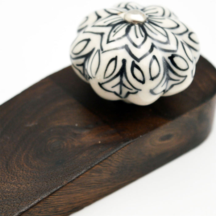 Black Flower Traditional Wooden Wedge Door Stop