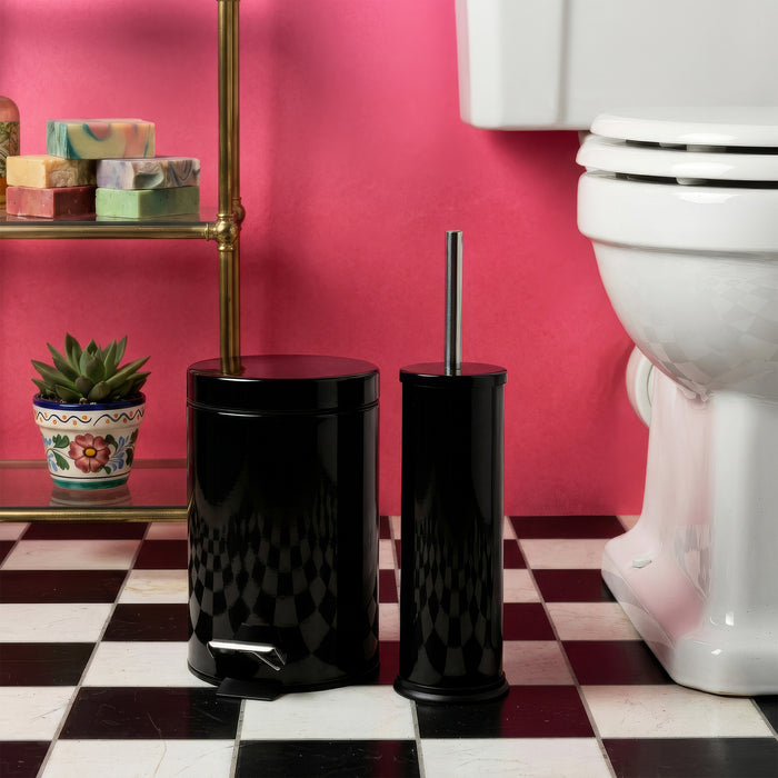Black Round Stainless Steel Toilet Brush & Bin Set