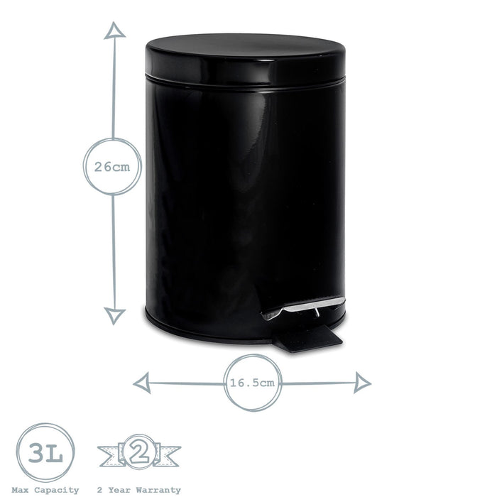 Black Round Stainless Steel Toilet Brush & Bin Set