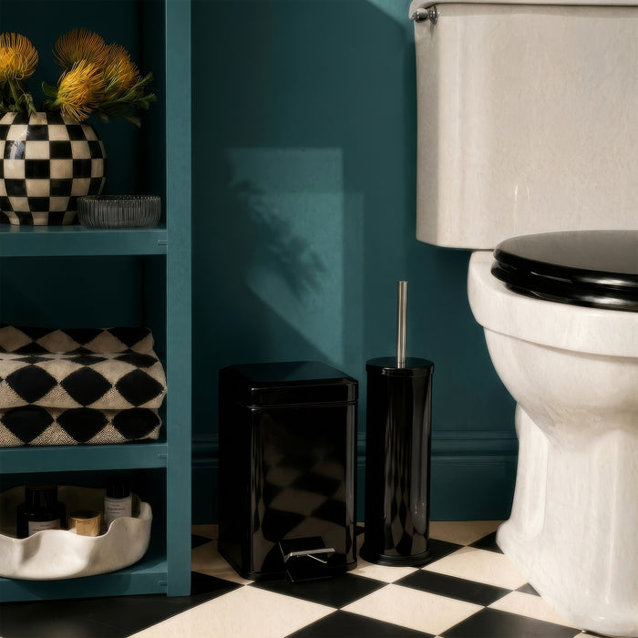 Black Round Toilet Brush & Square Bin Set