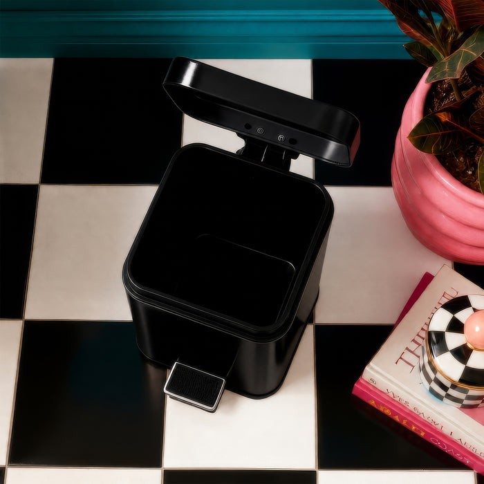 Black Round Toilet Brush & Square Bin Set