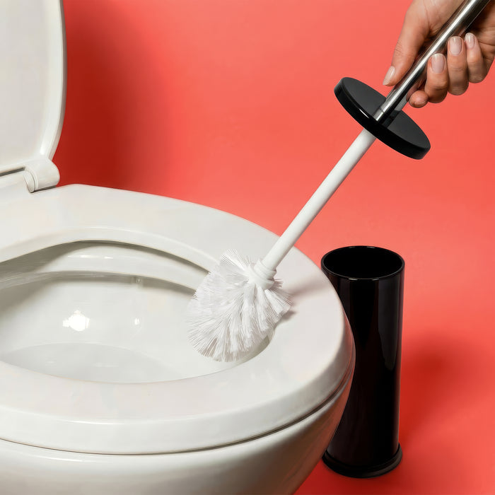 Black Round Toilet Brush & Square Bin Set