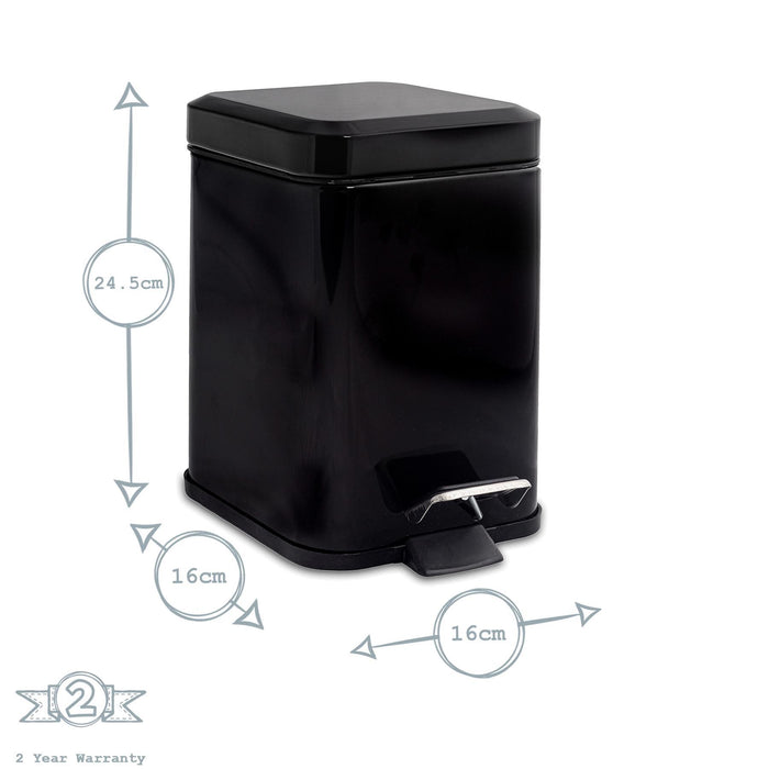 Black Round Toilet Brush & Square Bin Set