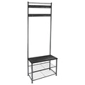Black Square Steel Coat Rack with Shoe Storage Bench