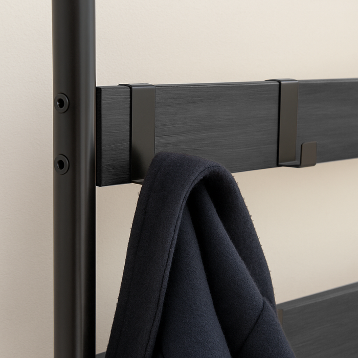 Black Square Steel Coat Rack with Shoe Storage Bench