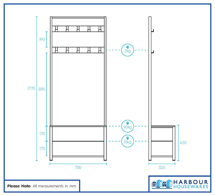 Black Square Steel Coat Rack with Shoe Storage Bench