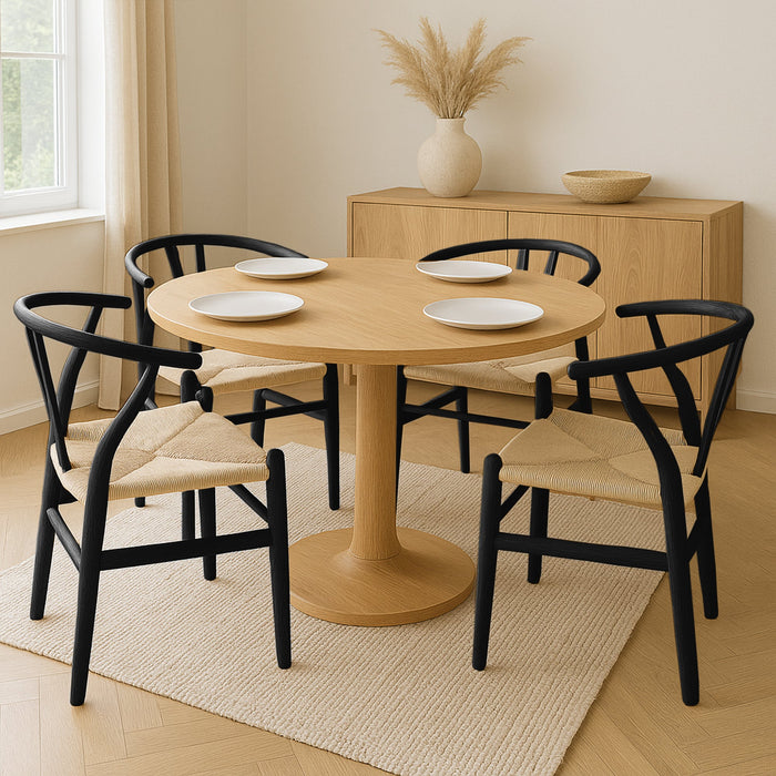 Black Wooden Wishbone Dining Chair with Beige Weave
