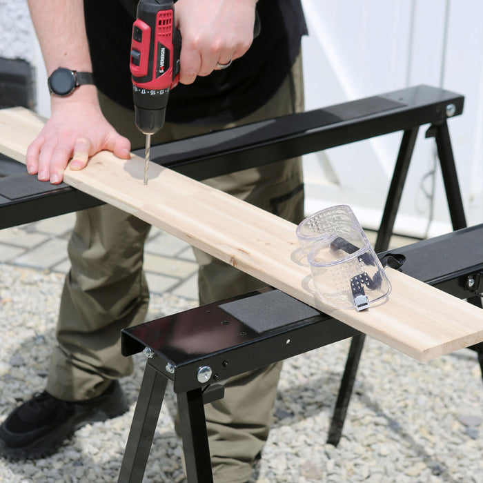 Black/Black Folding Iron Saw Horses - Pack of 2