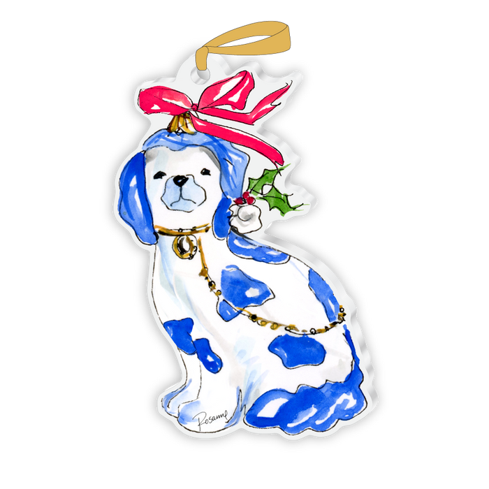 BLUE CHINOISERIE DOG ACRYLIC ORNAMENT