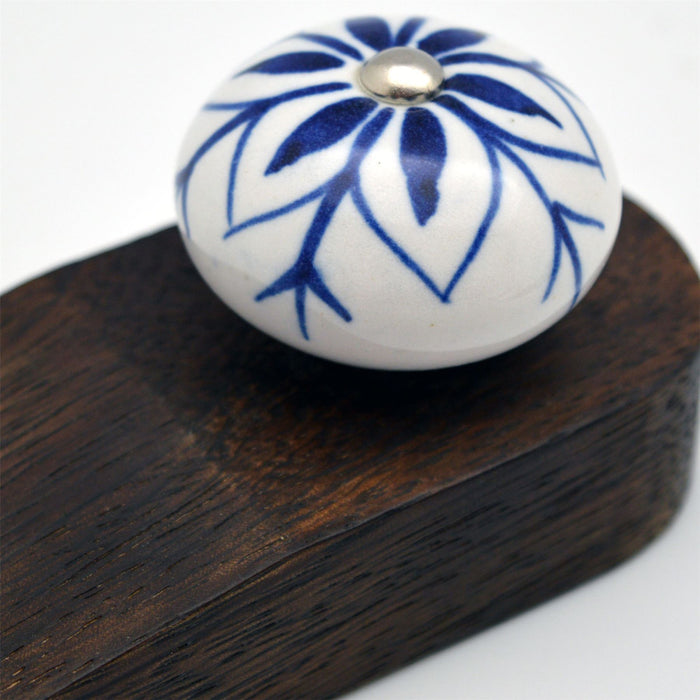 Blue Flower Traditional Wooden Wedge Door Stop