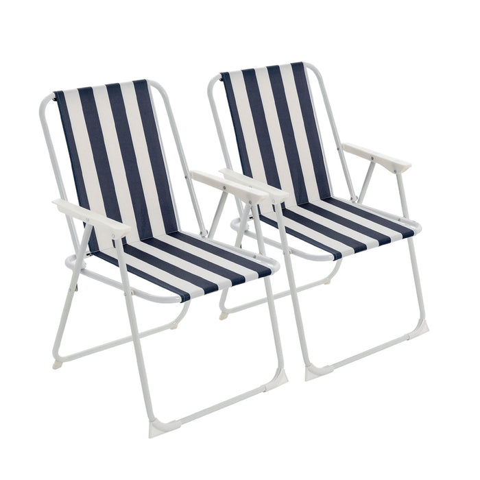 Blue & White Folding Metal Beach Chairs - Pack of Two