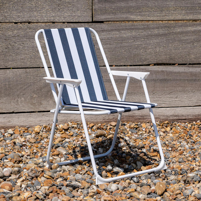 Blue & White Folding Metal Beach Chairs - Pack of Two
