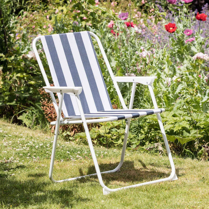 Blue & White Folding Metal Beach Chairs - Pack of Two