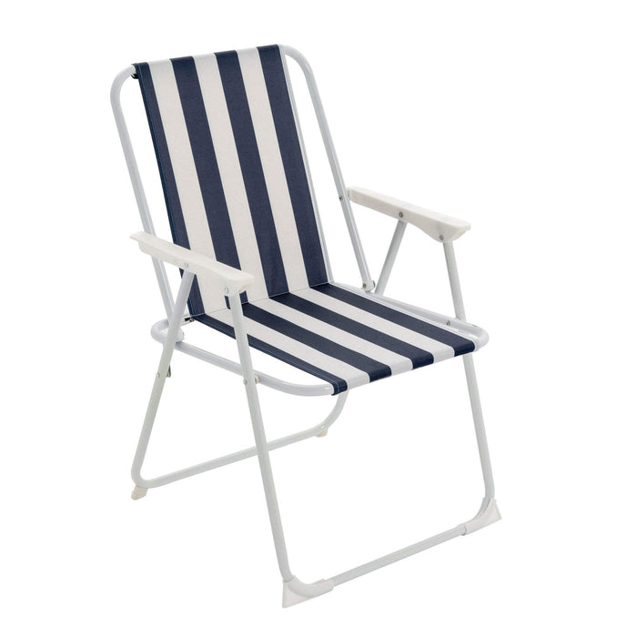 Blue & White Folding Metal Beach Chairs - Pack of Two