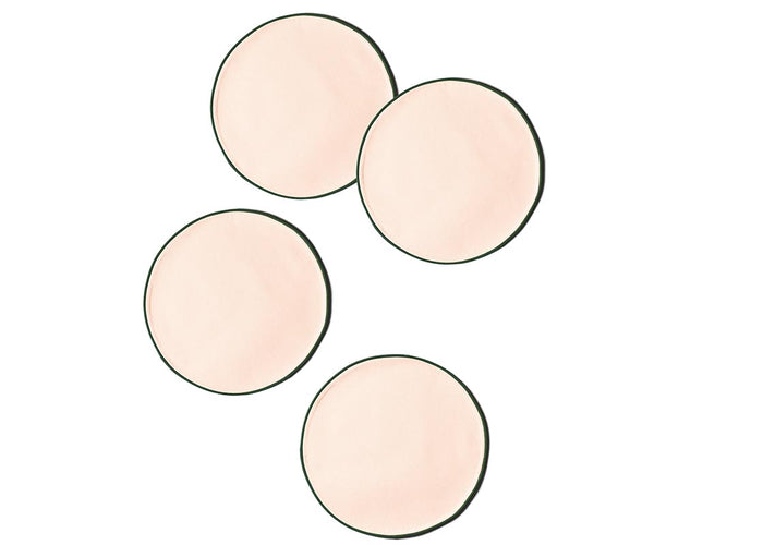 Overhead View of Blush and Pine Color Block Round Placemat Set of 4 Showing all Pieces in Set