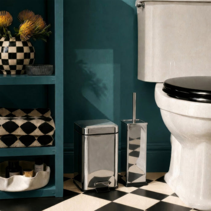 Chrome Square Toilet Brush & Bin Set