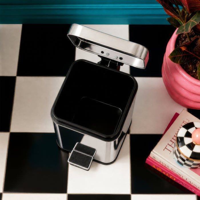 Chrome Square Toilet Brush & Bin Set