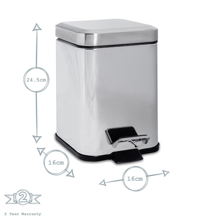 Chrome Square Toilet Brush & Bin Set