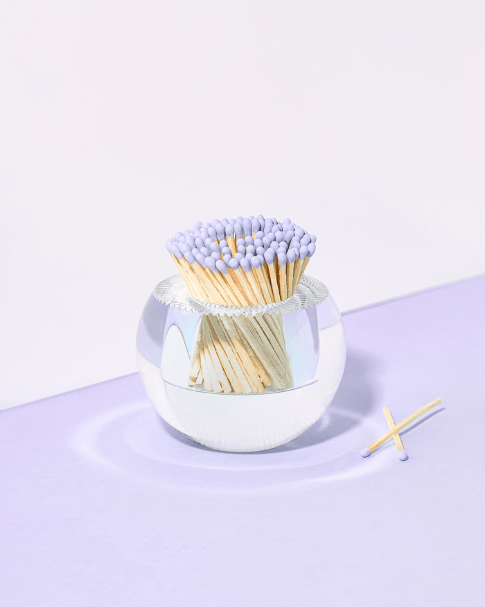 CLEAR ACRYLIC MATCH STRIKER with LAVENDER MATCHES