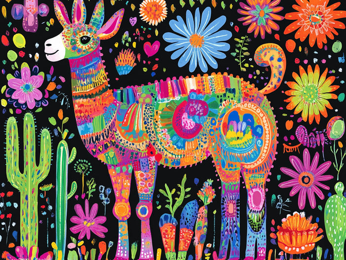 Colorful Mexican Folk Art Llama