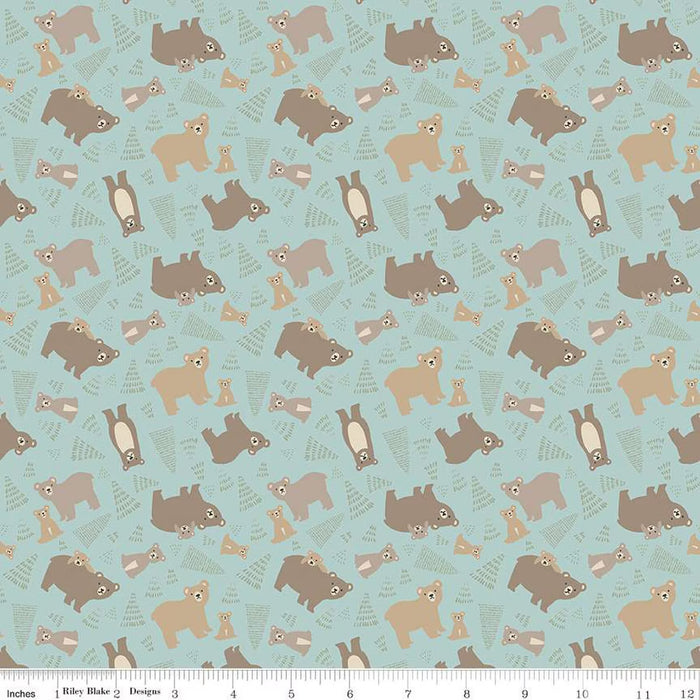 Curtain Valance - Elmer & Eloise Bears Aqua Flannel