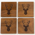 DEER ETCHED WOOD COASTERS, SET OF 4