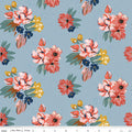 Double Sided Cotton Blanket - Wild Rose Floral Blue Cotton