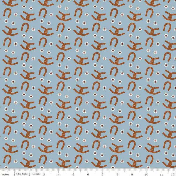 Double Sided Cotton Blanket - Wild Rose Horseshoes Blue Cotton