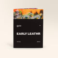 A black book titled EARLY LEATHR in white font with an abstract colorful graphic across the top