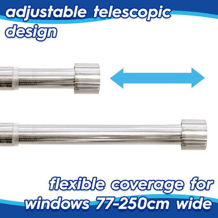 Extendable Brushed Nickel Metal Curtain Pole Kit from 77cm to 250cm