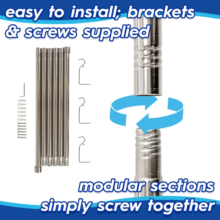 Extendable Brushed Nickel Metal Curtain Pole Kit from 77cm to 250cm