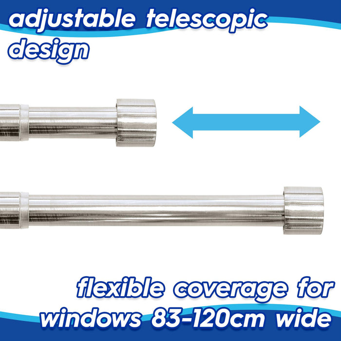 Extendable Brushed Nickel Metal Curtain Pole Kit from 83cm to 120cm