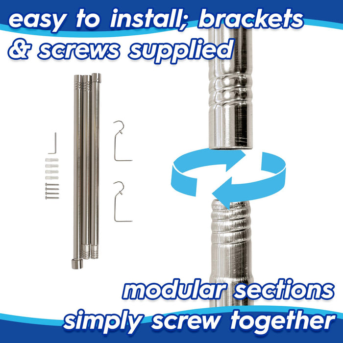Extendable Brushed Nickel Metal Curtain Pole Kit from 83cm to 120cm