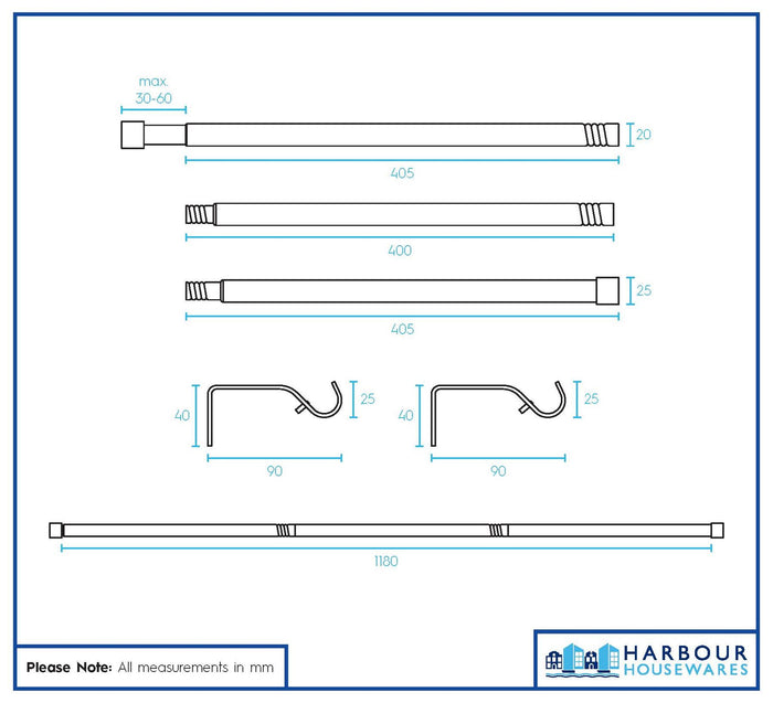 Extendable Brushed Nickel Metal Curtain Pole Kit from 83cm to 120cm