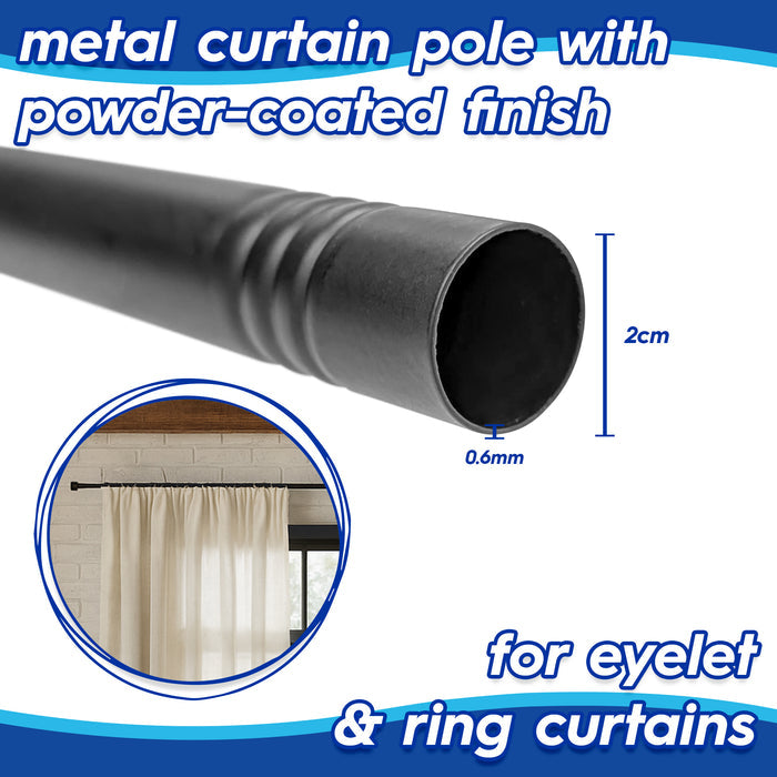 Extendable Matt Black Metal Curtain Pole Kit from 77cm to 150cm