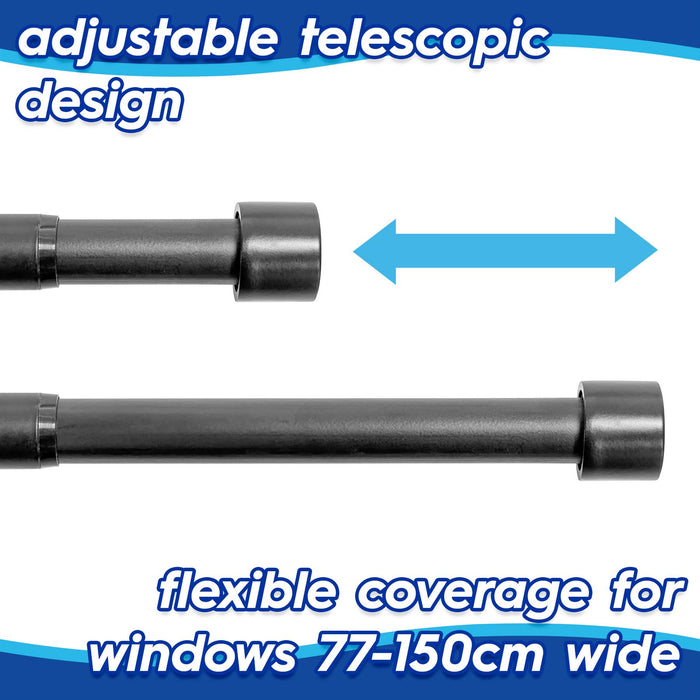 Extendable Matt Black Metal Curtain Pole Kit from 77cm to 150cm