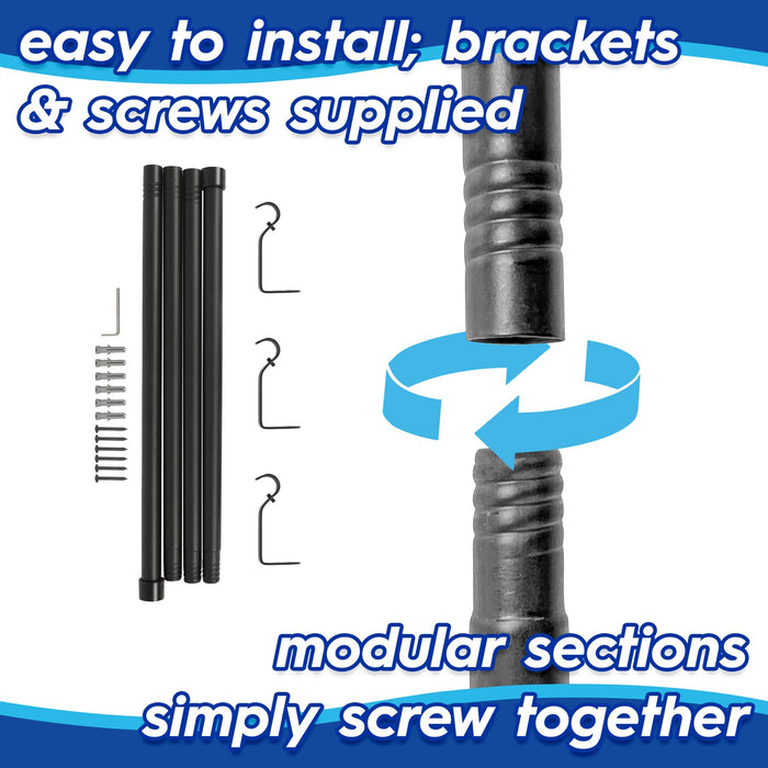 Extendable Matt Black Metal Curtain Pole Kit from 77cm to 150cm