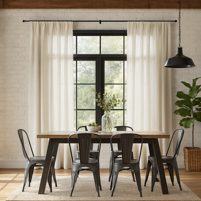 Extendable Matt Black Metal Curtain Pole Kit from 77cm to 250cm