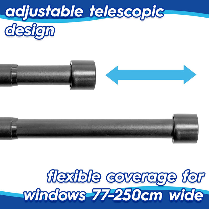 Extendable Matt Black Metal Curtain Pole Kit from 77cm to 250cm