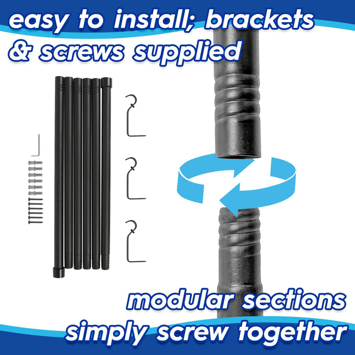 Extendable Matt Black Metal Curtain Pole Kit from 77cm to 250cm