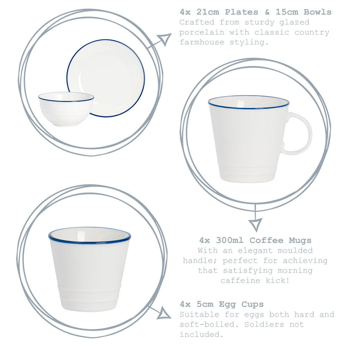 Farmhouse White Porcelain Egg Cups - Pack of Six