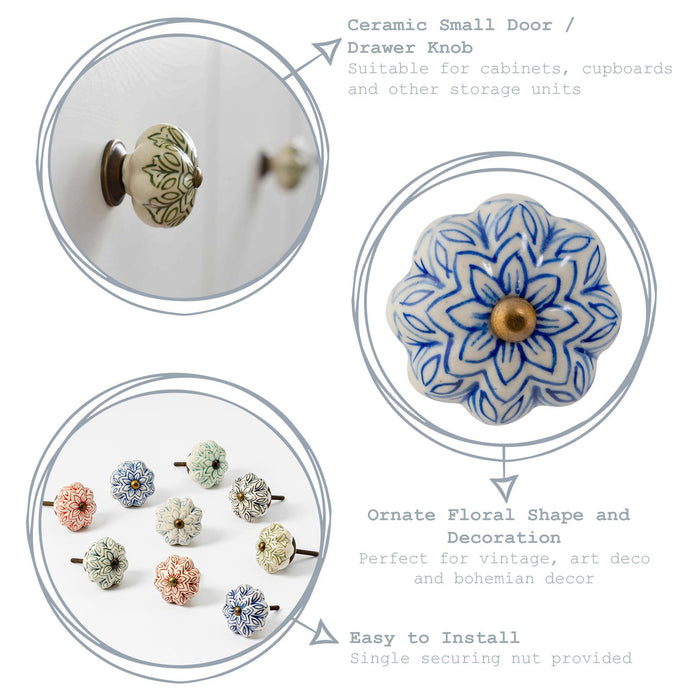 Floral Ceramic Cabinet Knobs - 9 Colours