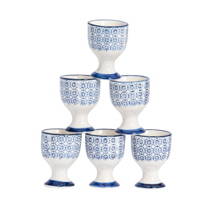 Floral Hand Printed Stoneware Egg Cups - Pack of Six