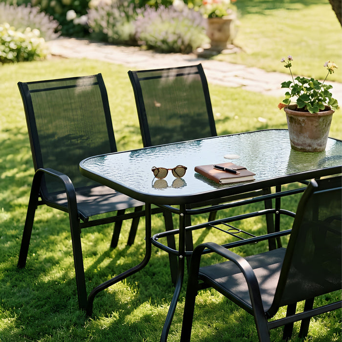 Four-Seater Sussex Black Metal Glass Top Garden Table 120cm x 70cm