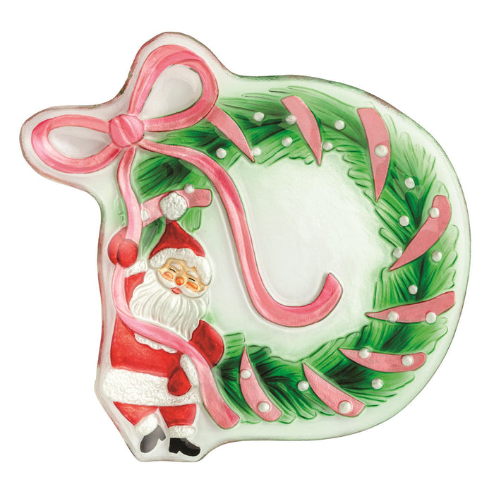 FUSED GLASS SANTA BOW WREATH PLATE