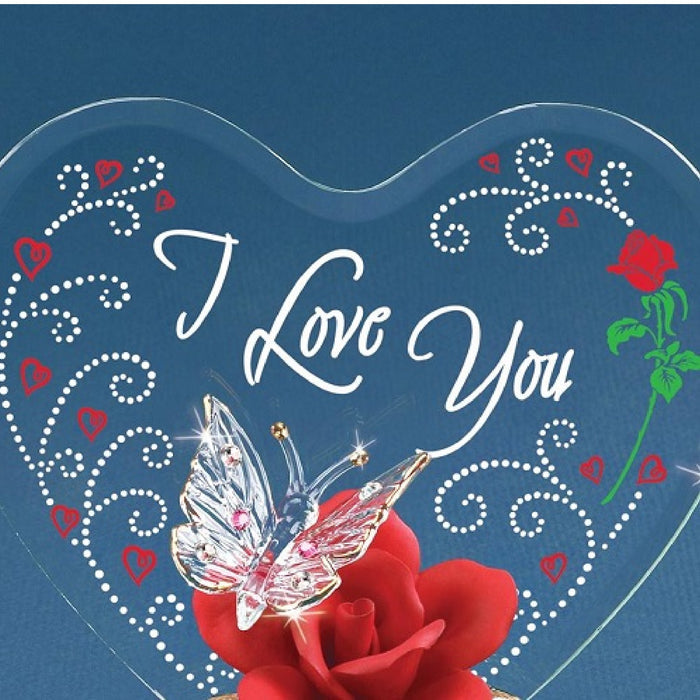 Glass Baron "I Love You" Butterfly and Rose