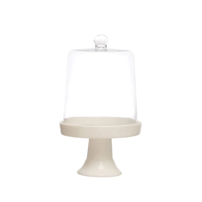 GLASS PEDESTAL with CLOCHE, WHITE