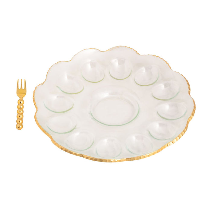 GOLD GLASS DEVILED EGG PLATE