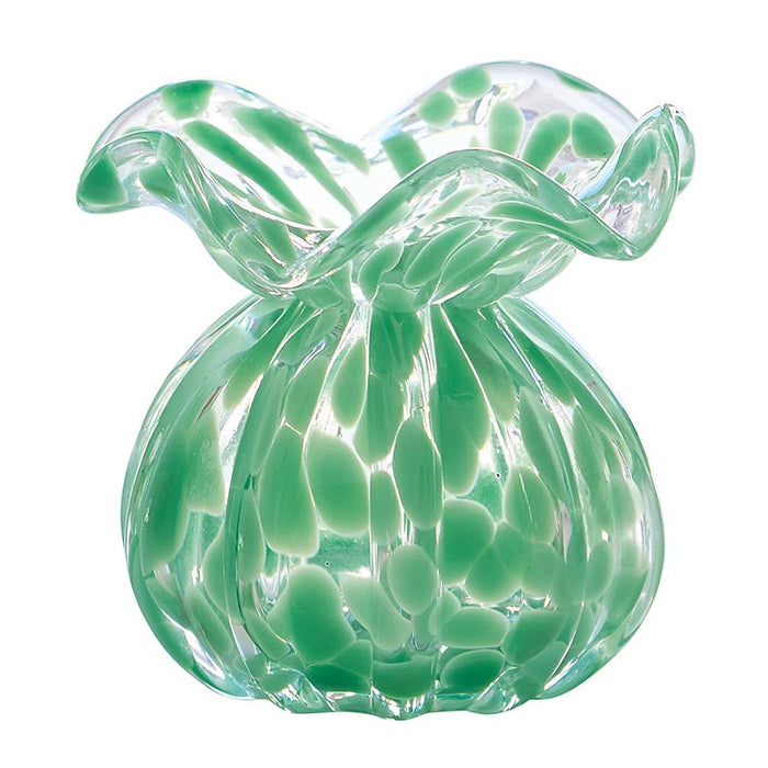 GREEN GLASS DOTTED VASE