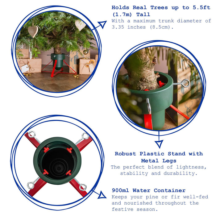 Green & Red Premium Real Christmas Tree Stand - Medium